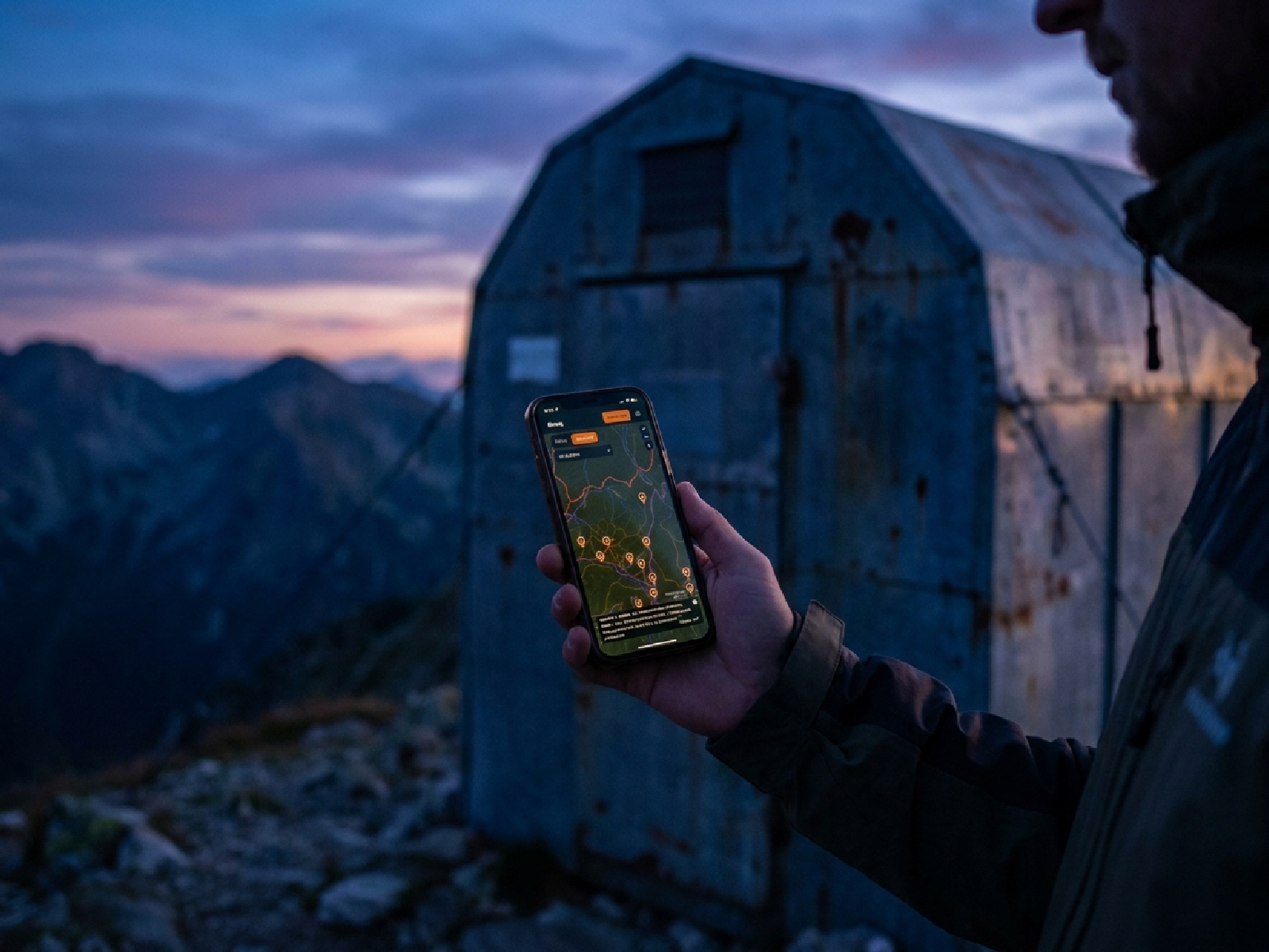 Hikers at a shelter, sharing the latest conditions